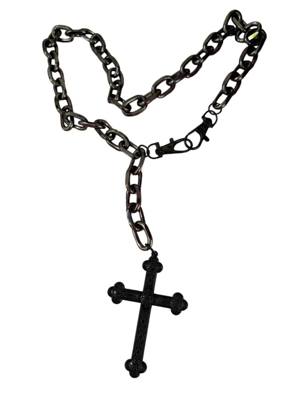 Black Metal Gothic Style Cross Pendant Necklace Front Clasp 22" Steampunk NWOT